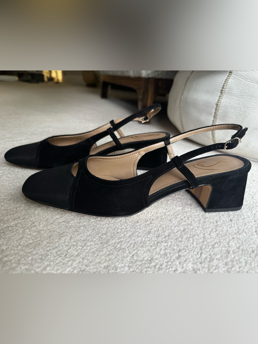 Sam Edelman Black Suede Slingback Block Heel Pumps